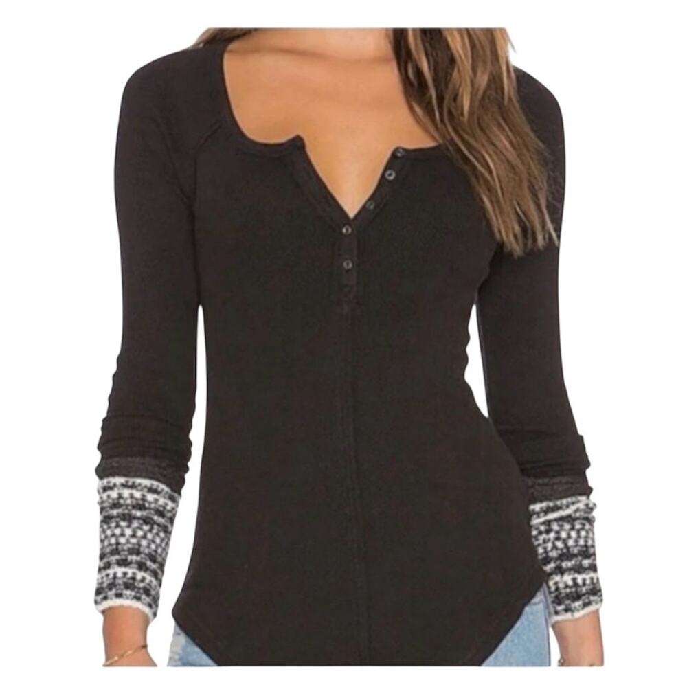 Free People medium Ski Lodge Henley thermal top TLS1 3280